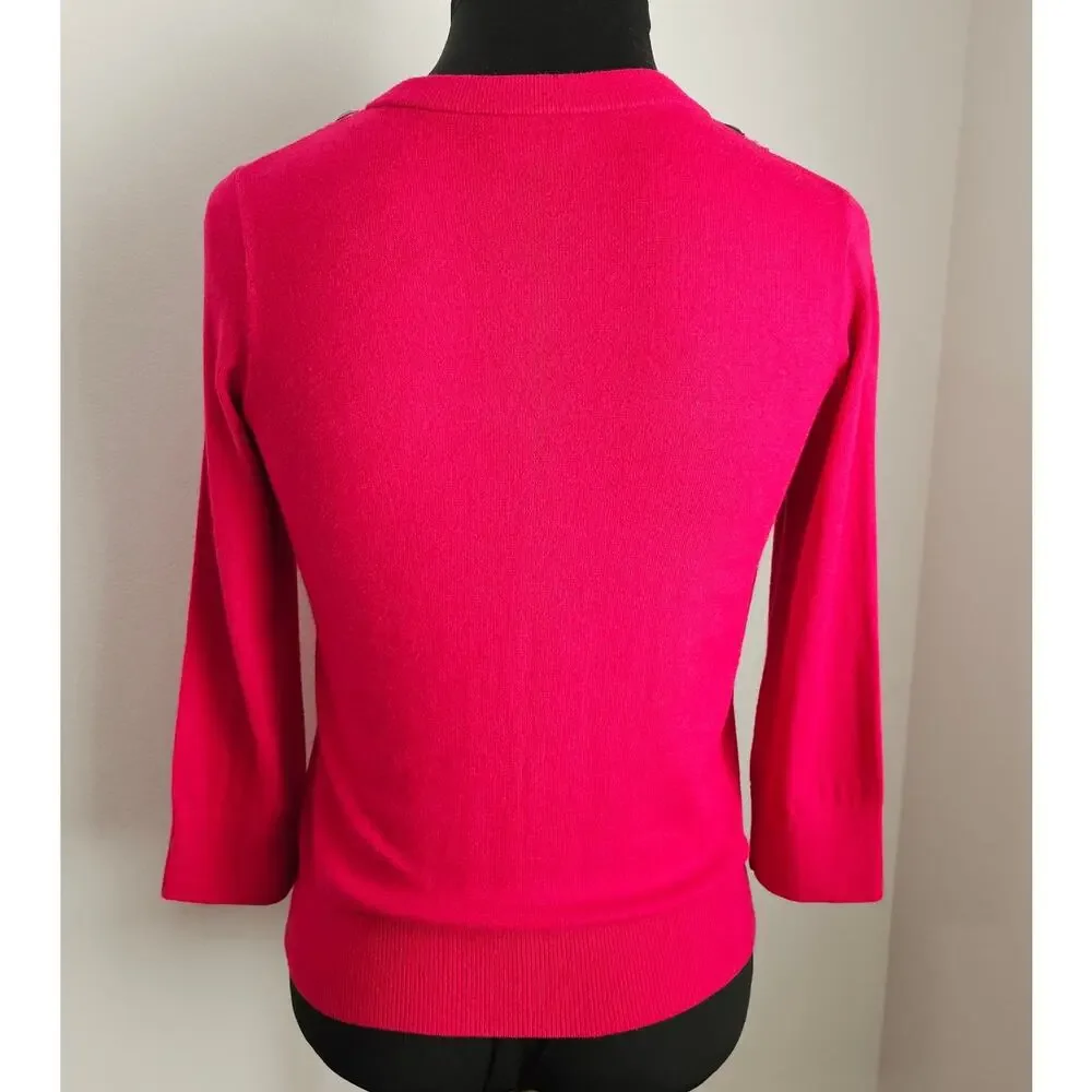 Kate Spade Pink Cotton Wool Rabbit Hair Jeweled Beaded Neck Cardigan Sweater XS